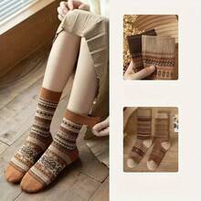 5 Pairs Girl's Vintage Style Crew Socks, Fits Size 38-43, Mid-Calf Length Socks With Vibe, Suitable For Autumn/Winter - Multicolor - View 5