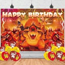 TYUI Bowser Birthday Party Backdrop Marios And King Koopa Birthday Banner - 5x3ft Photo Background Props - 紅色 - 查看 4