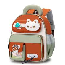 Contrast Color Backpack With Plush Rabbit 3D Decor, Mushroom Tree Patch Kindergarten Cute Schoolbag