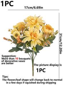 1/80 buc. Dalie, bujor, margaretă, flori artificiale din mătase de 30,5 cm, potrivite pentru buchete de mireasă DIY, petreceri, sufragerie, bucătărie, grădină, hotel, birou, Halloween, Ziua Recunoștinței, decorațiuni de Crăciun, coroane DIY, cadouri, centre de masă, decorațiuni de ziua de naștere, decor interior/exterior, flori artificiale din plastic pentru vază, decor de casă în stil rustic, nuntă boho. - Galben - Vizualizare 2