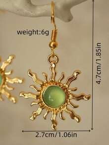 Artificial  Earrings, Fashionable And Casual Women's Ear Hook Design Jewelry, Fashionable And Fully Matched Exquisite Bohemian Style Fashion Jewelry Accessories As Birthday Gifts, Fashionable And Exquisite Green Sunflower Long Earrings Pendant - 金色 - 查看 5