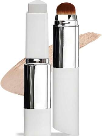 2 en 1 Hidratante, Correctora, Resistente al agua, Barra de Maquillaje Base de Tono Natural Coreana Autoadhesiva (Con Pincel) - Apta para tonos de piel talla grande oscuros, Blanco Marfil