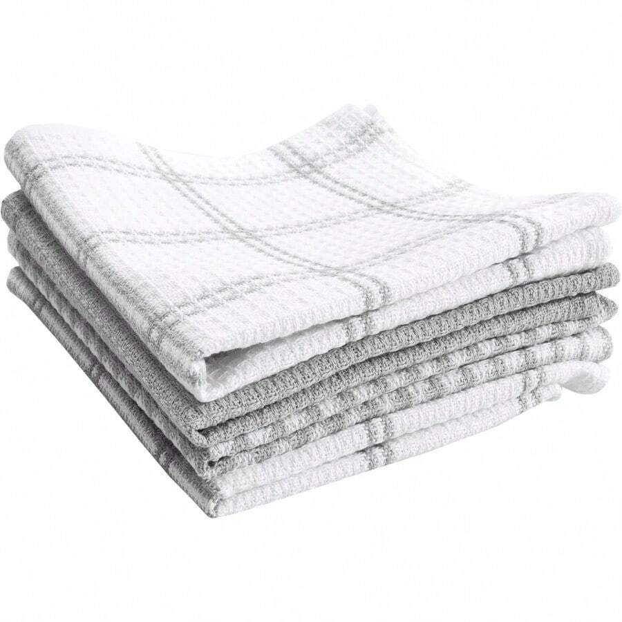 T-fal Textiles 4 Unidades algodón Flat Waffle de Cocina Plato Gamuza Breeze Gris 1 - Gris - Ver 1
