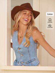 Coeurva Women's Sleeveless Denim Jacket For Summer Vacation