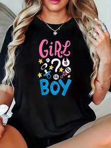 Men&Women's Gender Reveal T-Shirt - Cute Shower Outfit With " Or " Text, Pink & Gender Reveal Design, Soft Stretchy Fabric, Machine Washable Pregnancy Announcement Shirt For Women, Spring Summer Fall Casual Wear, Pregnancy Clothes, Playful Graphic Tee - màu đen - Xem 1