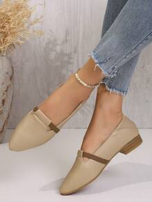 Sepatu Loafer Wanita Nyaman, Lembut, Sol Dalam, Gaya Retro, Ujung Lancip, Minimalis, Elegan, Warna Aprikot, Serbaguna, Hak Rendah, Cocok untuk Semua Musim, Ukuran Besar, Sepatu Balet - Aprikot - View 3