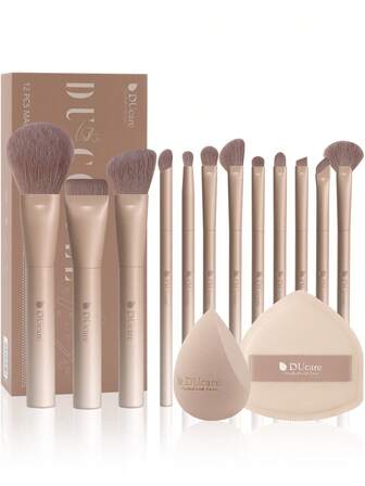 docolor 12-Piece DU COFFEE Makeup Brush Set | Complete Face & Eye Makeup Kit With Vegan & Cruelty-Free Synthetic Bristles & Wooden Handle All-In-One Travel Essential Pro Makeup Brushes Set| The Perfect Present For Christmas, Birthday & Valentine's Day | Cute Aesthetic Gift Set Cosmetics Tools For Her, Best Friend & Makeup Lover,Brush Set,Makeup Brush Kit,Make Up Brush Set,Make Up Set Complete,Makeup Brush Set,Complete Makeup Kit,Brush Kit,Brushes Makeup Set,Makeup Gift Set