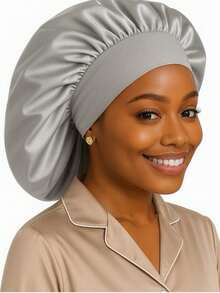 Premium Giant Satin Bonnet With Wide Band For Women, Anti-Frizz, For Sleeping With Curly Hair - Bạc - Xem 2