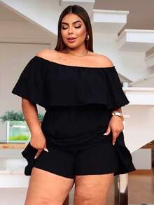 Women's Short Jumpsuit-Type Dress Plus Size Off-The-Shoulder Strapless Lined Plus Size Fashion Dress Lined Foreign Fashion Spring Summer Blogger Look Comfortable Light Loose Duna Premium, Women's Casual Dress. - màu đen - Xem 2