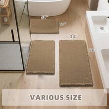 Upgraded Waffle Bath Mat Set Of 2, Super Absorbent Non Slip Bath Mats For Bathroom Floor, Machine Washable Boho Bathroom Rugs Set 2 Piece With Tassels, Soft Bathroom Mat Set, 17" X 24" Plus 24" X 36" - 棕色 - 查看 7