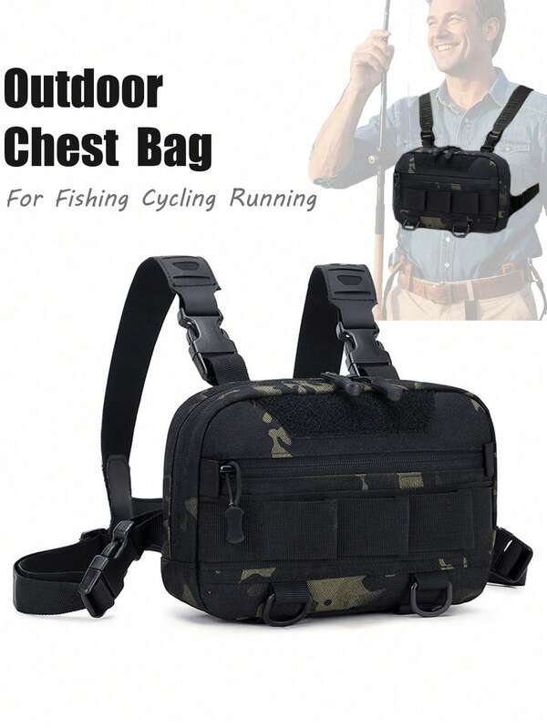 Bolsa de pecho para hombre, bolsa Molle para exteriores, bolsa de camuflaje multifuncional para pesca, ciclismo, camping, adecuada para adolescentes, estilo casual de verano, deportes al aire libre, viajes de vacaciones, regalos de graduación o accesorios de vestir de estilo callejero de los 2000