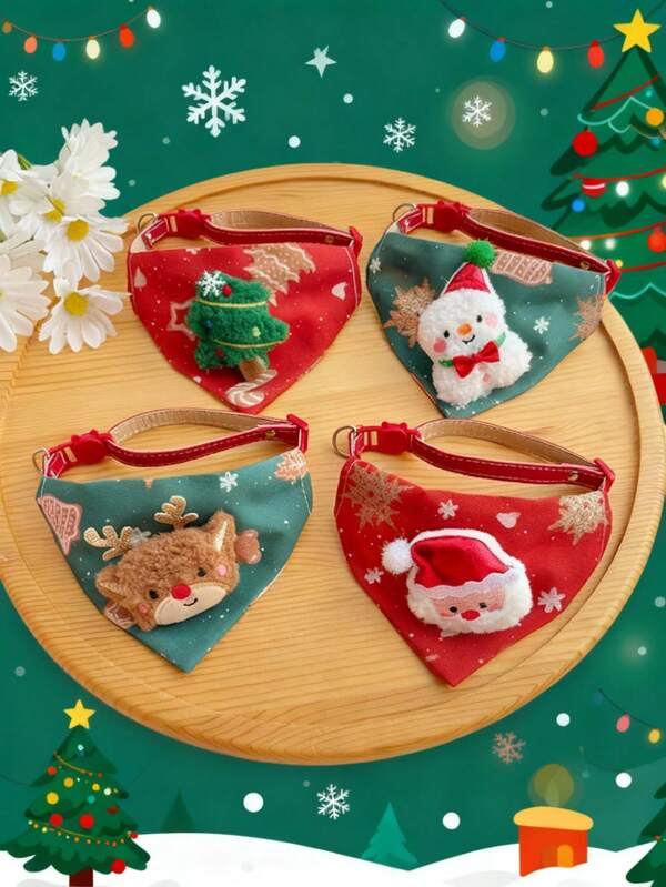 PETSIN 1 pieza Pañuelo triangular navideño para mascotas, accesorios navideños lindos para gatos, collar para perros, pañuelo cuadrado decorativo navideño para perros y gatos, collar ajustable como regalo para mascotas (la posición del estampado de la tela es aleatoria)