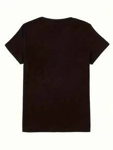 Love Print Fashion Plus Size Women's T-Shirt, Round Neck Comfortable Fabric, Machine Washable, Four Seasons Wear, Printed Design With Rhinestone Sequins For Visual Effect Only - màu đen - Xem 2