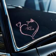 Pegatina de coche con gato y corazón con brillo de cristal y reflectante - PVC, decoración exterior de coche de noche - Unitalla - Ver 9