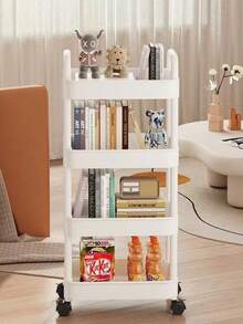 Estantería rodante de 4 niveles, carrito para dormitorio, unidad de estantería móvil para cocina, adecuada para organización del hogar durante todo el año, almacenamiento para camping al aire libre, también se puede usar para salón de belleza, estantería de almacenamiento para salón de belleza | Estantería de múltiples capas | Apariencia limpia, accesorios de spa, unidad de estantería práctica (Blanco) - Multicolor - Ver 8