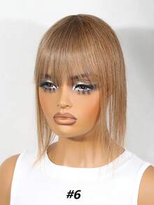Elegant Straight Human Hair Topper With Bangs Clip In Hairpiece For Thinning Hair Increase Volume And Coverage #30 #6 Color Natural Look Easy Attach Design Hair Volume Enhancer Smooth Texture Hair Extensions For Wig - Multicolor - View 6