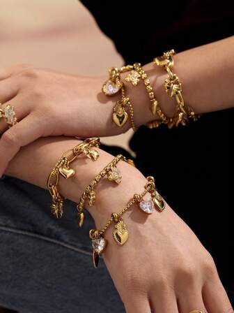 1pc Multielement DIY Bracelet Accessories, Clover, Bow Knot, Single Diamond, Heart Pendant