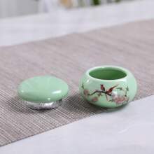 TYUI 2Pcs Empty Mini Cute Ceramic Bottle Canisters Flower Pattern Portable Travel Loose Tea Pot Jar Contanier With Lid For Storage Spices Powder Cream Lotion Loose Tea Green - Green - View 2