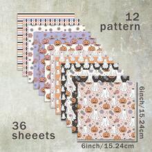 36 Sheets 6inch Cute Pumpkin & Ghost Pattern Scrapbooking Paper, Suitable For Bullet Journals, Collages, Cards, Scrapbooks And Crafts - Multicolor - View 8