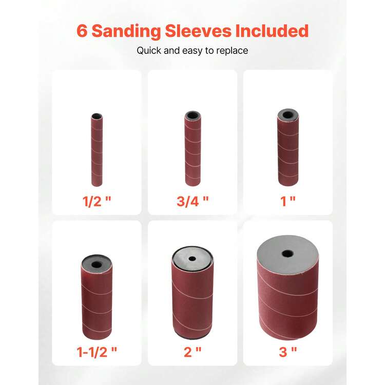 Oscillating Spindle Sander, 2000RPM Benchtop Spindle Sander With 6 Sleeves (1/2"-3"), 0.59" Stroke & Dust Connection Port For Furniture Finishing, Crafts Sanding, DIY Woodworking - 查看 5