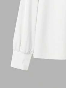ZANZEA Elegant Women's High Neck Long Sleeve Blouse Shirt Tops And Elastic Waist Wide Leg Pants Two Piece Sets Outfit - 乳白色 - 查看 8