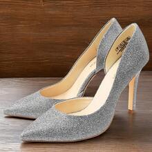 JENN ARDOR 4 Inch Stiletto High Heel Shoes For Women Pointed Closed Toe Classic Slip On Dress Pumps - Bạc - Xem 5