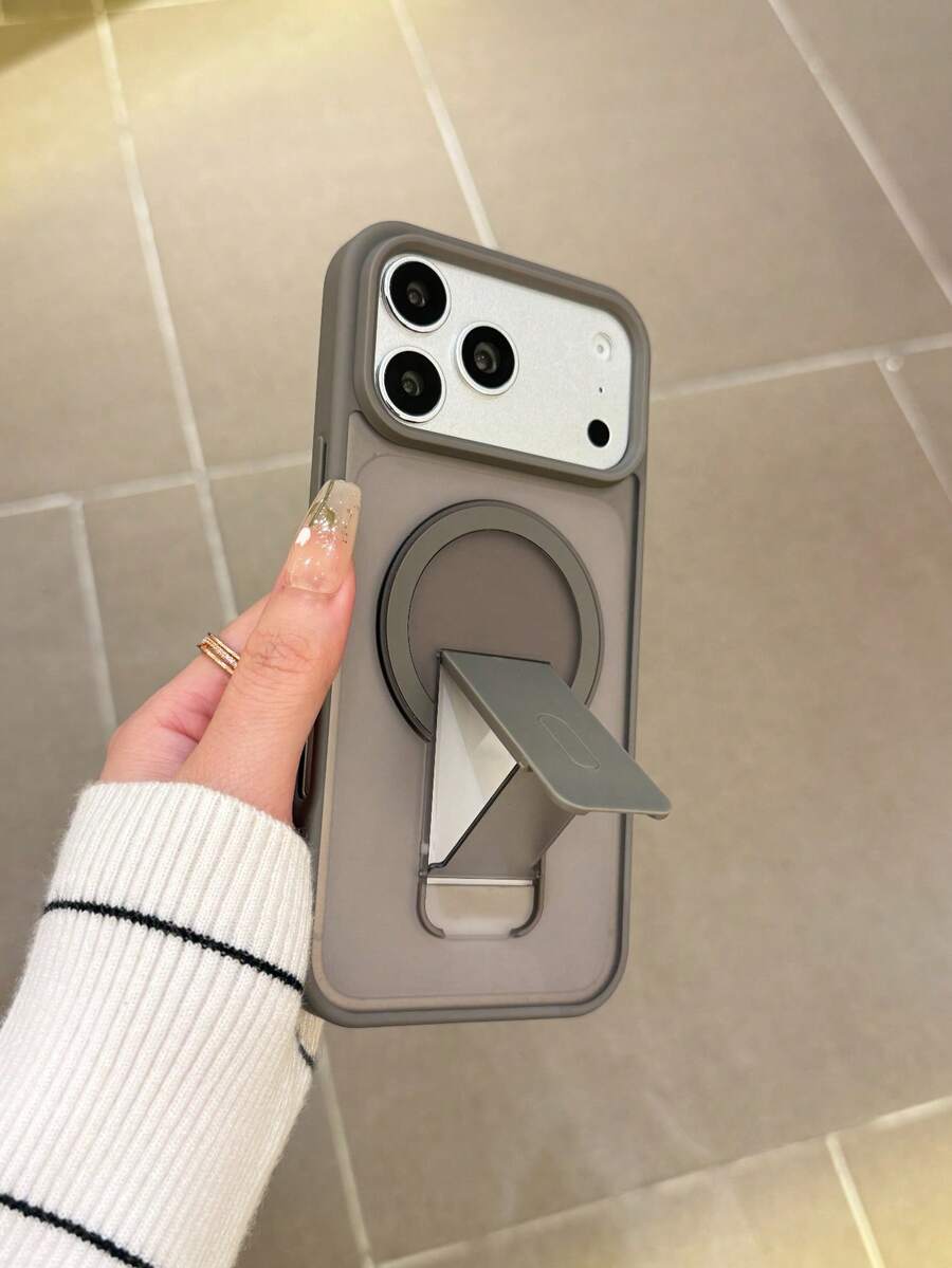 1pc Matte Foldable Wireless Charging Support Phone Case, Minimalist Business Kickstand Phone Case Compatible With IPhone 17 Pro Max, 16 Pro Max, 16 Pro, 15 Pro Max, 14, 13, 12, 11, Galaxy S25 Ultra, S24 Plus, S23 - Grey - View 1