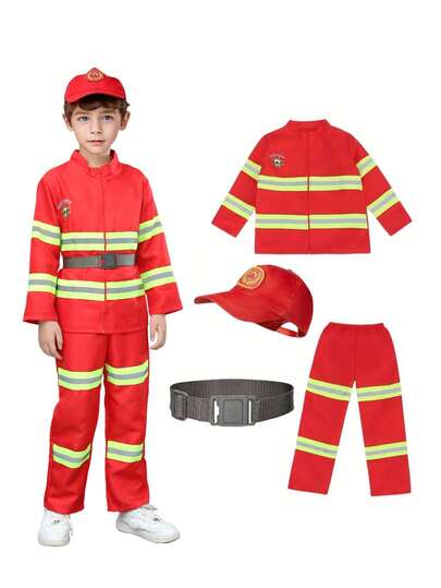 4pcs/Set Firefighter Role Play Costume Set, Includes Realistic Accessories, Suitable For Children 3+ Years Old