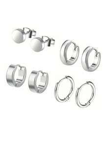 4对黑色朋克男士耳环，不锈钢耳钉耳环