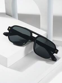 1pc Men's Classic Square Double-Bridge Minimalist Stylish Fashion Fashion Glasses (Suitable For Driving, Travel, Casual, Vacation, Outdoor, Sports, Daily Use) - phim xám khung đen - Xem 4
