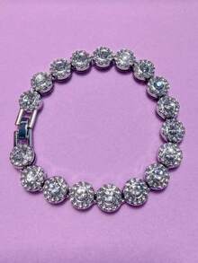 Elegante collar con halo de diamantes, joyería elegante de plata para mujeres, collar de tenis de corte redondo