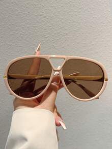 1pc Women's New Large Frame Fashion Glasses, Multi-Color Unique Double-Bridge Design, Luxurious Style Unisex Glasses - Multicolor 4 - View 18