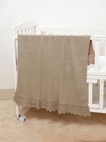 1pc Infant Knitted Solid Color Blanket With Delicate Lace Trim, Cozy Baby Blanket, Suitable For All Seasons - Camel - View 4