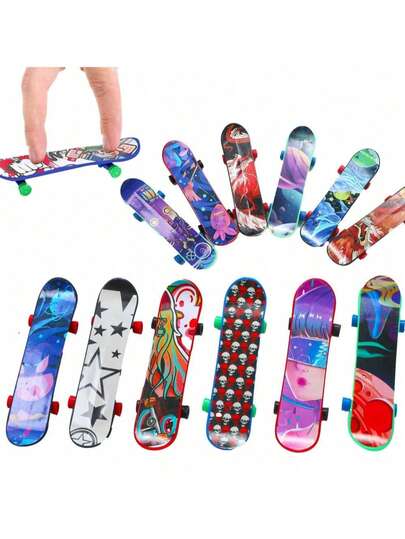20/10/5/3pcs Randomly Sent Plastic Finger Skateboard, Assorted Pattern Mini Finger Skateboards, Creative Finger Skateboard Toys, Adult Stress Relief Desktop Decor, Birthday Party Favors, Educational Toys