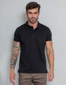 Camisa Polo Slim Masculina Lisa Algodão Premium Conforto - Preto - Visão 1