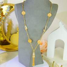 Dubai Muslim Fashion Gold Color Long Necklace 24k Gold Plated Arabic Bridal Wedding Body Chains Turkish Vintage Coins Women Jewelry - Long Necklace a - View 8