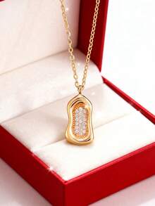 1pc Fashionable & Elegant Cubic Zirconia Stainless Steel Necklace, Suitable For Women's Daily Wear, Jewelry Gift For Valentine's Day - Gold - View 7
