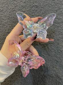 2个/1个女士白色和粉色水晶蝴蝶发夹，时尚简约渐变发饰，适合日常佩戴、洗脸、化妆、搭配服装，爪夹，发爪，发夹，发饰，时尚发夹，夏季穿搭 - 彩色 - 查看 5