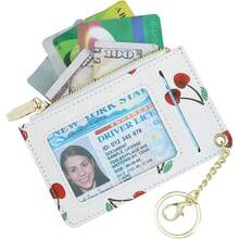 Carteras pequeas para mujer de piel delgado tarjetero cartera con llavero, Cereza, S - Cereza - Ver 2