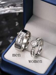 2pcs Stainless Steel Elegant Couple Rings, Suitable For Men And Women, Daily Wear, Holiday, Date, Engagement, Wedding Gift