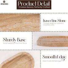 Marble Cosmetic Tray Handmade Travertine Decorative Trays For Bathroom Decor And Countertop Accessories Perfume Candles And Jewelry Tray For Cosmetic Organizer - 石灰華米色 - 查看 6