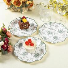 Sage Green Floral Leaf Disposable Paper Plates - Wildflower Green Toile 7inch Scalloped Rim Dessert Plates For Christmas, Birthday, Bridal & Tea Parties (48),SageGreen - 鼠尾草綠 - 查看 5