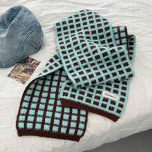 Bufanda a cuadros para mujer, elegante chal de color contrastante, estolas cálidas de invierno para uso diario informal. - verde menta - Ver 5