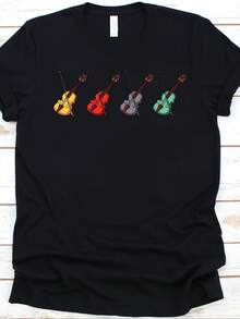 Violin With Bow Shirt, Violin Design, Fiddle Graphic, Bowed String Instrut, Musical Notes, Music Lover, Violoncello Shirt, Violinist Gift - Style 20 - View 1