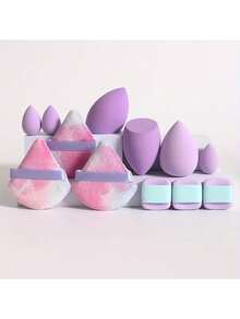 12 Piece Multifunctional Cosmetic Sponge Puff Set, Suitable For Perfect Mixing Of Liquid, Face Cream And Powder, Latex Free, Dry Wet Foundation Make-Up, Contour And Highlight Sponge, With Mini Air Cushion Puff Suitable For All Skin Types - Multicolor - View 2