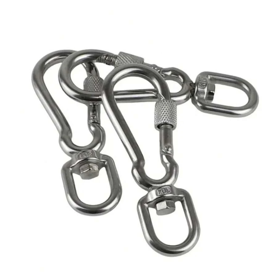 Ganchos giratorios de acero inoxidable, hebilla de correa de perro con bloqueo, hebilla de liberación rápida, mosquetón, Clips para caminar, mochila de Camping SZ4J - M7 - Ver 1