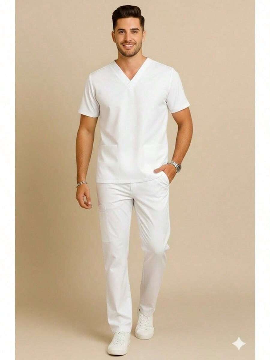 Surgical Scrubs, Unisex Uniform, Hospital Scrub - White - View 1