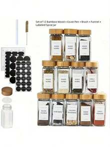 18/12/6pcs Glass Spice Jars With Bamboo Lids Set - Rust-Proof, Essential For Kitchen And Dining Table, Suitable For Halloween, Christmas Storage, And Kitchen Sugar Canisters - Multicolor - View 3