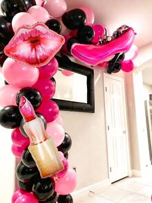 92 Stücke/Set Makeup Themen Ballon Bogen Set, beinhaltet High Heels, rote Lippen, Lippenstift, Folie Ballons, schwarz, pink, fuchsia Latex Ballons, geeignet für Prinzessin Geburtstags Party, Bridal-Shower, Junggesellinnenabschied Spa Party, Innen- & Außendekoration - Verschiedenfarbig - Übersicht 5