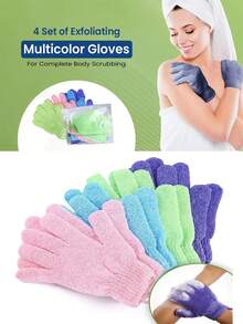 Shower Gloves For Washing And Scrubbing Back; Five-Finger Bath Gloves For Gentle Removal Of Dirt And Dead Skin; Rich Foam For Deep Cleaning Of The Skin Multi-Colored Bath Cleaning Tools. - Multicolor - View 2
